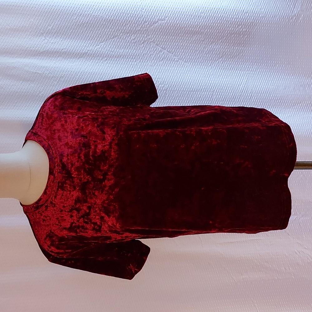 Allegra K Women's Top Tee Shirt Red Crushed Velvet Crew Neck NWT Size L